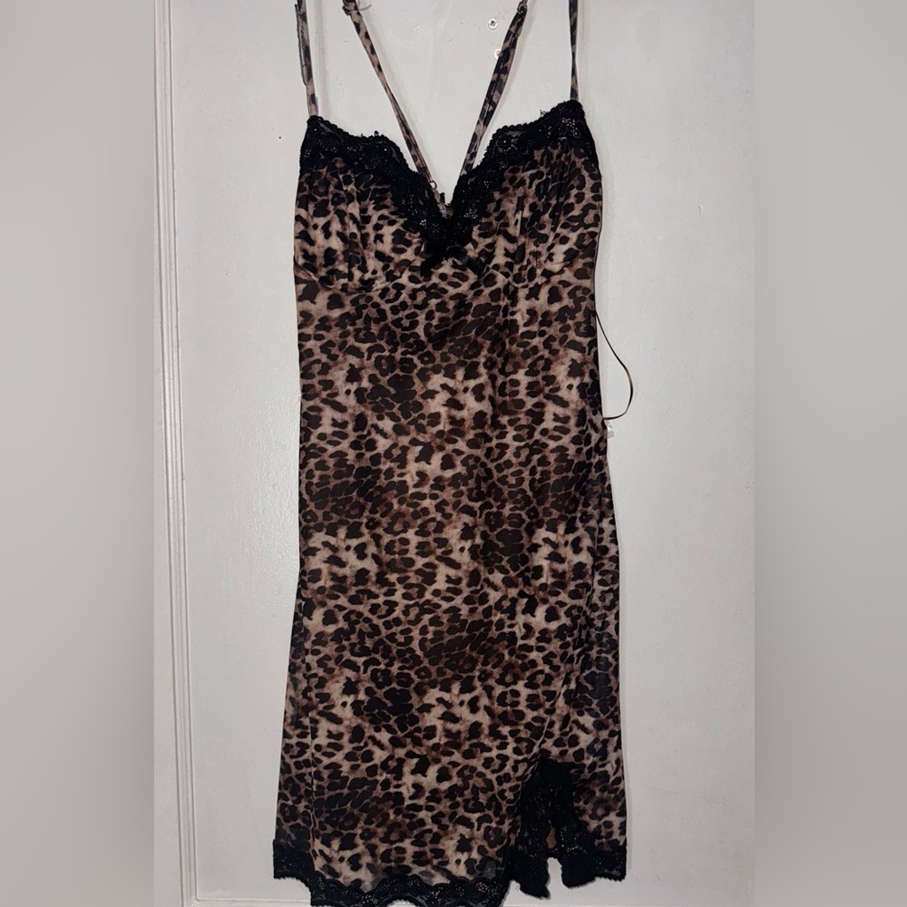 Cheetah Print Dress with Black Lace Trim